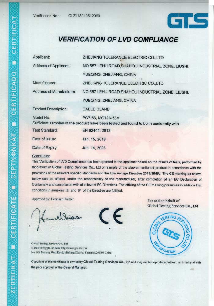 Certificado CE para prensaestopas
