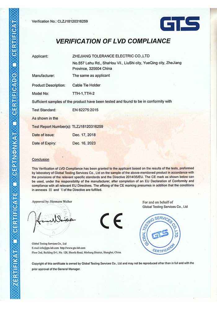 Certificado CE para sujetacables